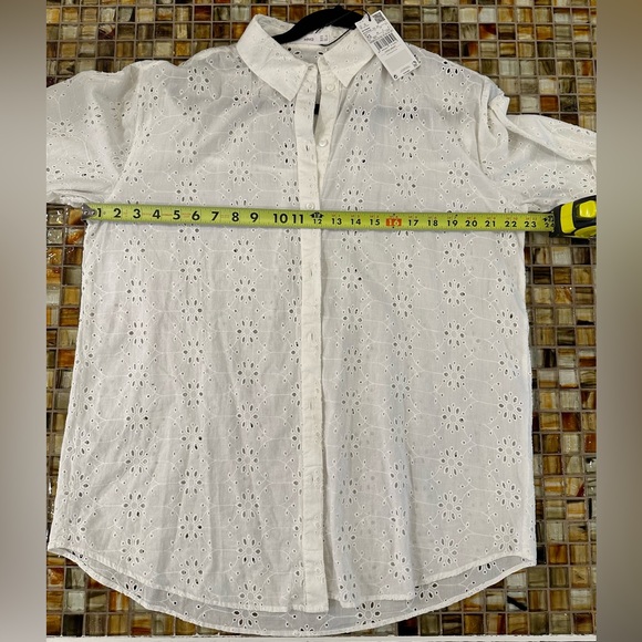 NWT MANGO Oversized Swiss Embroidered White Eyelet LS Button Down Shirt~Camisa - Picture 5 of 10